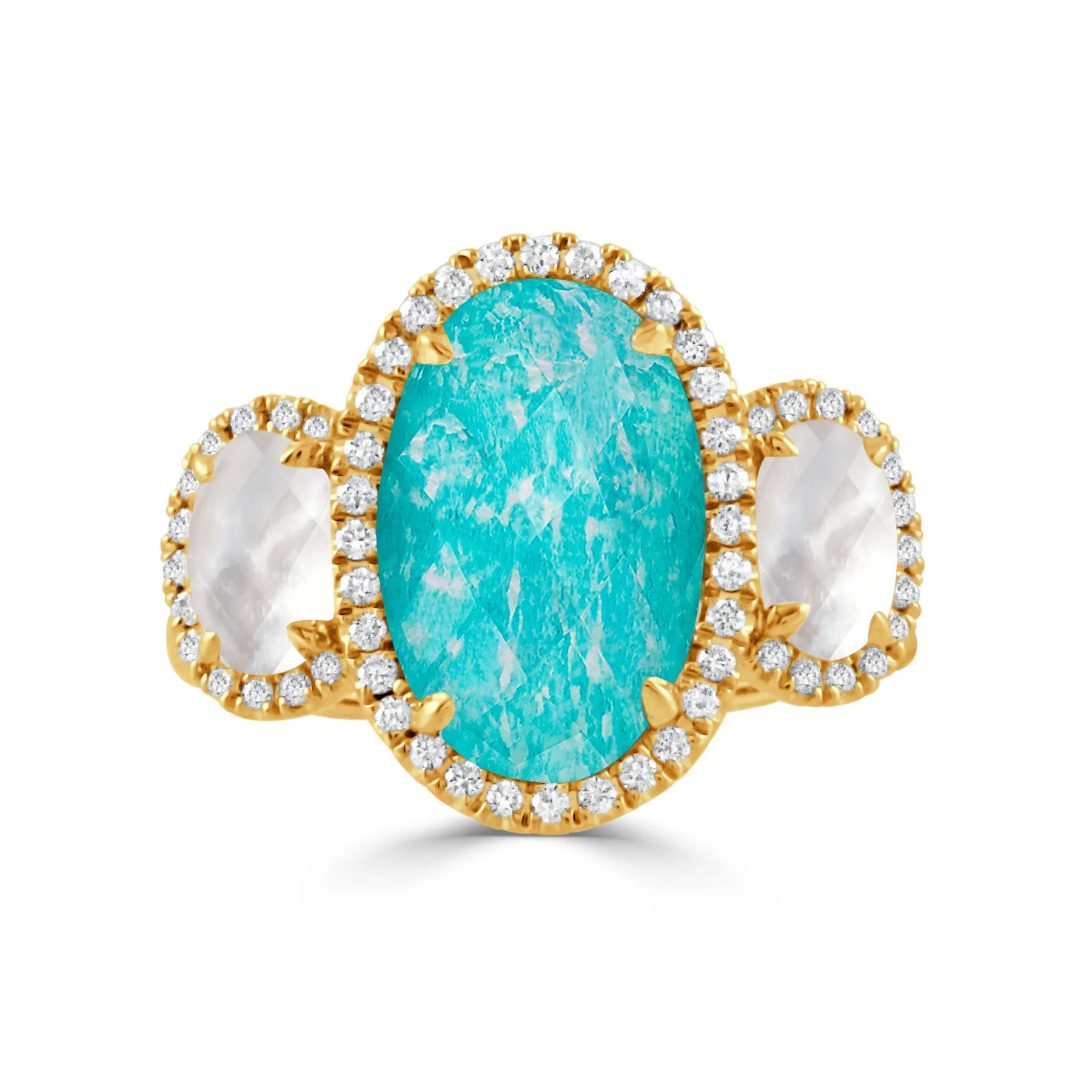 Amazonite, Mother of Pearl, Quartz & Diamond Ring