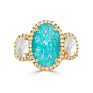 Amazonite, Mother of Pearl, Quartz & Diamond Ring