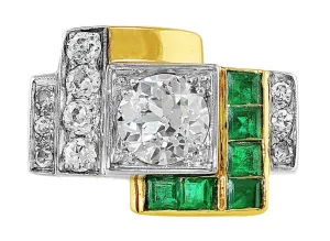Art Deco Diamond Emerald Ring