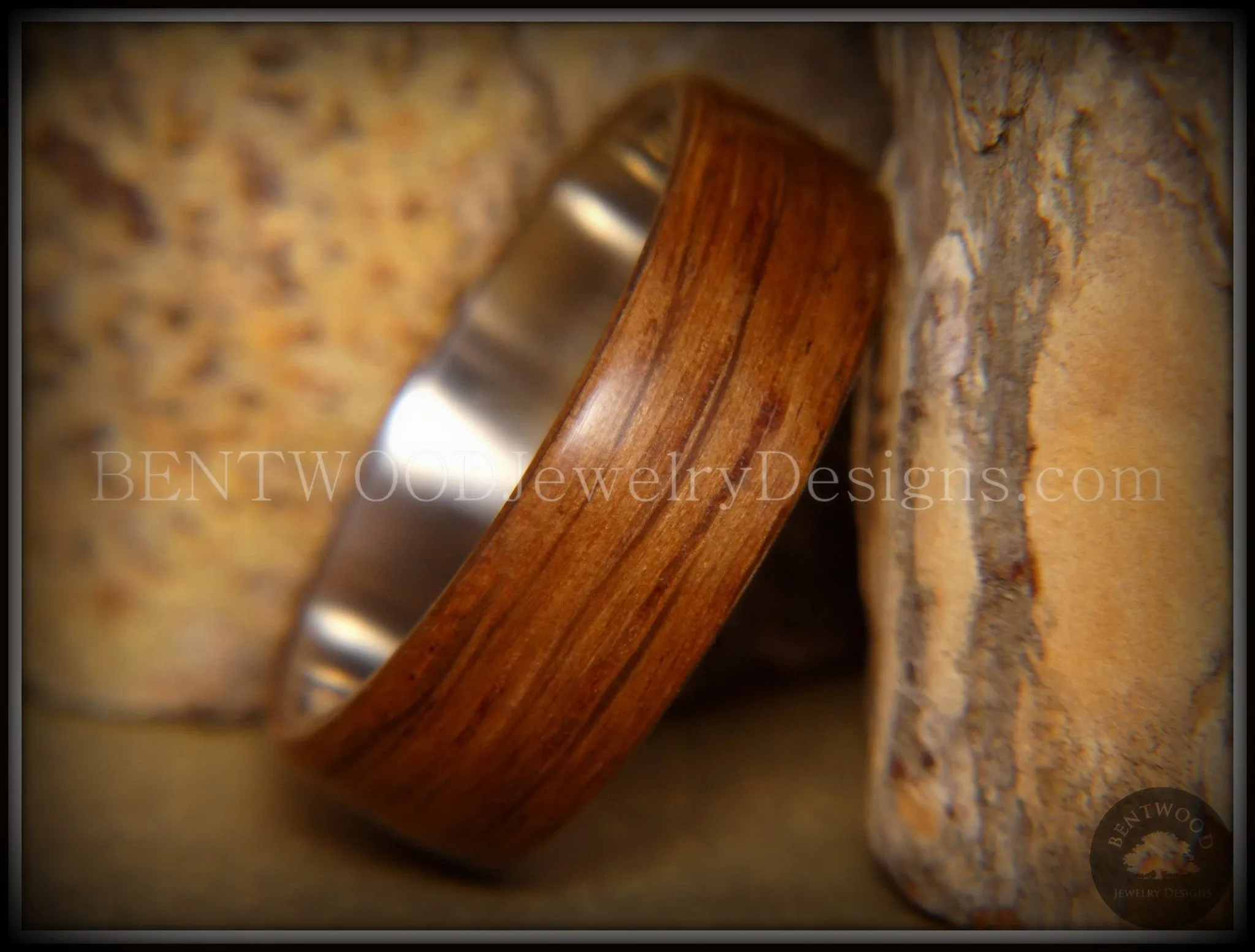 Bentwood Ring - "Ancient" 6000 Year Old Light Bog Oak on Titanium Core *** Limited Supply ***