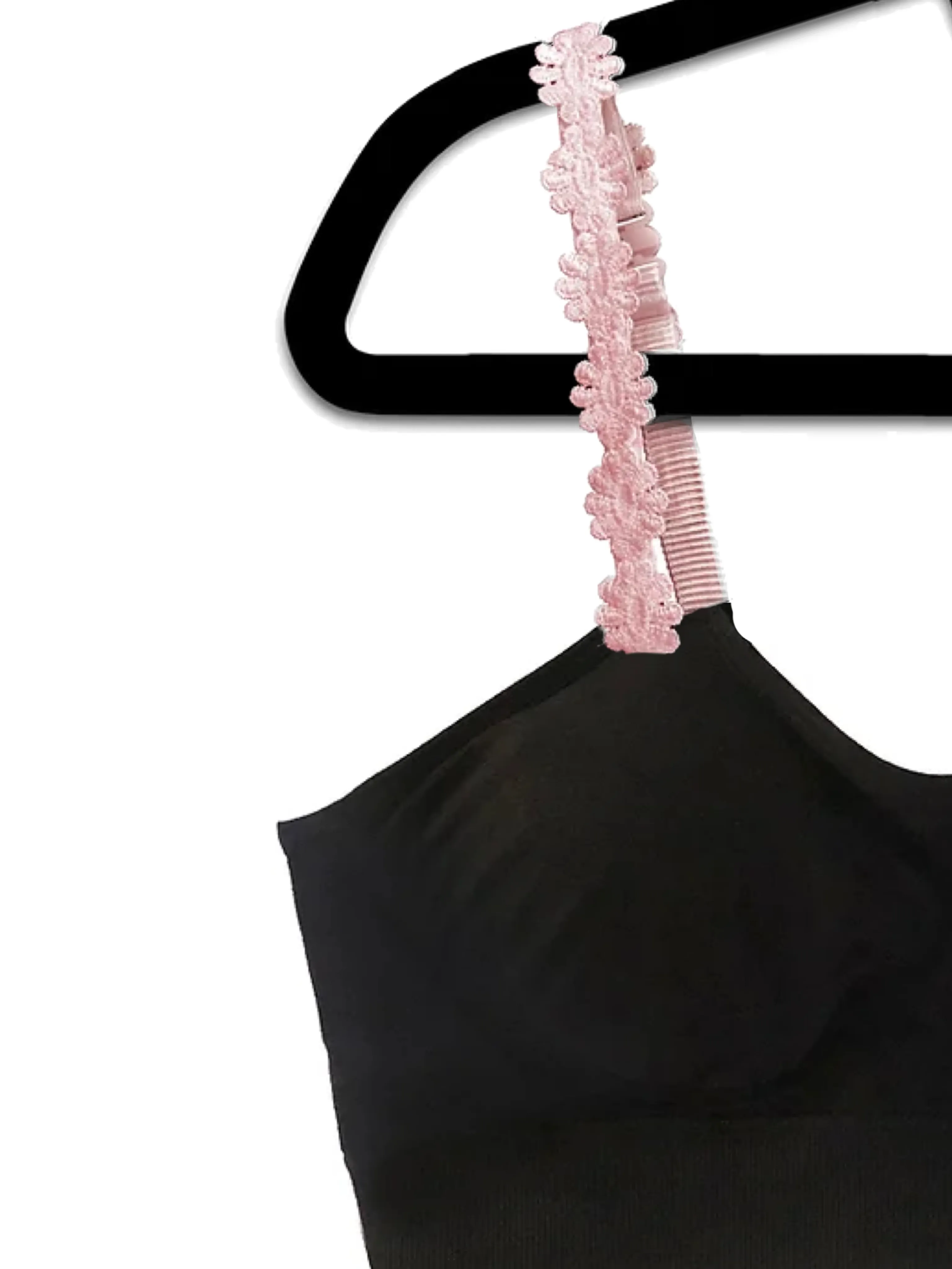 Black Basic Bra with Pink Flower Strap
