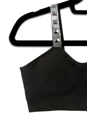 Black Basic Bra With Silver V-Straps