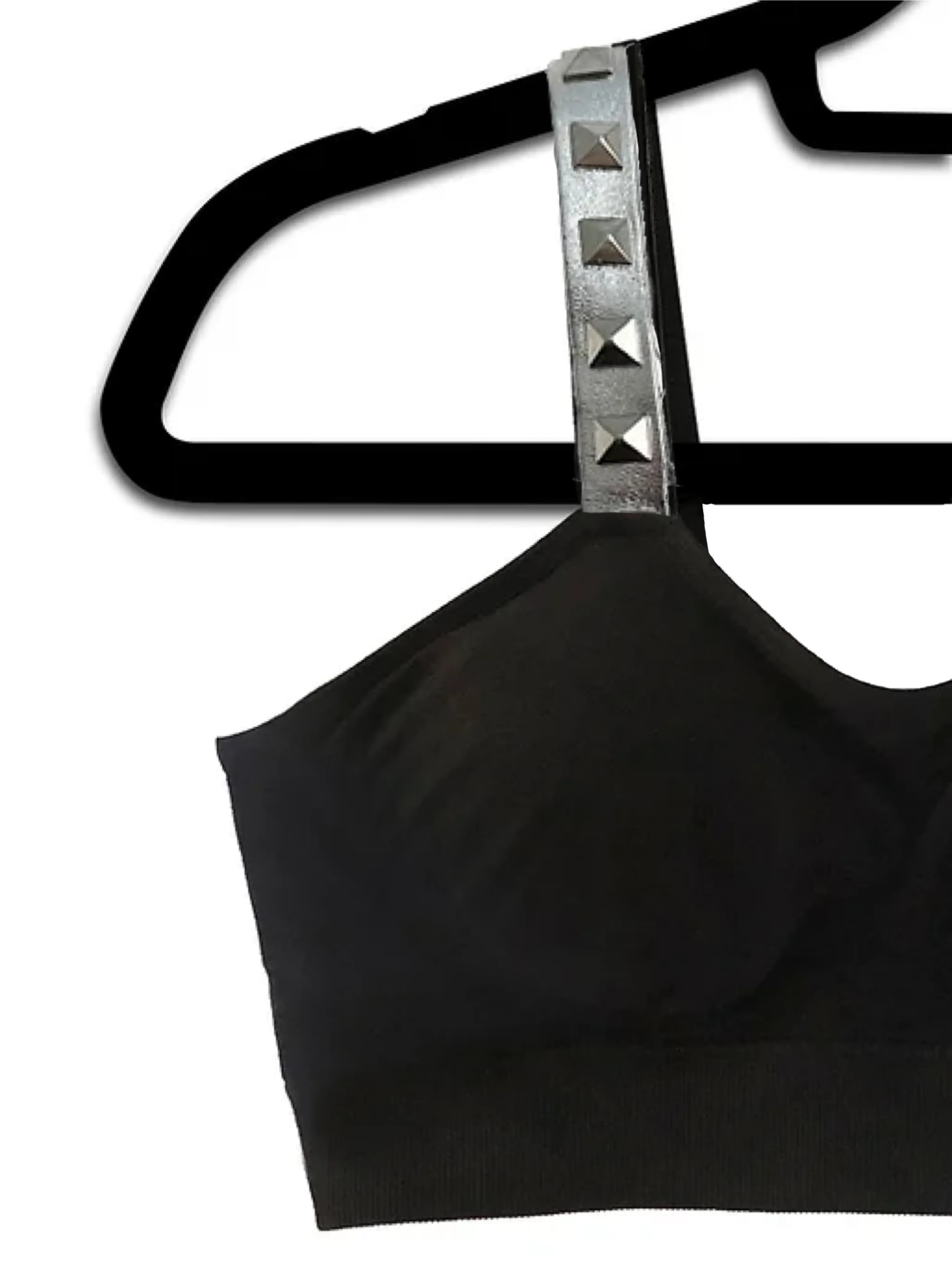Black Basic Bra With Silver V-Straps
