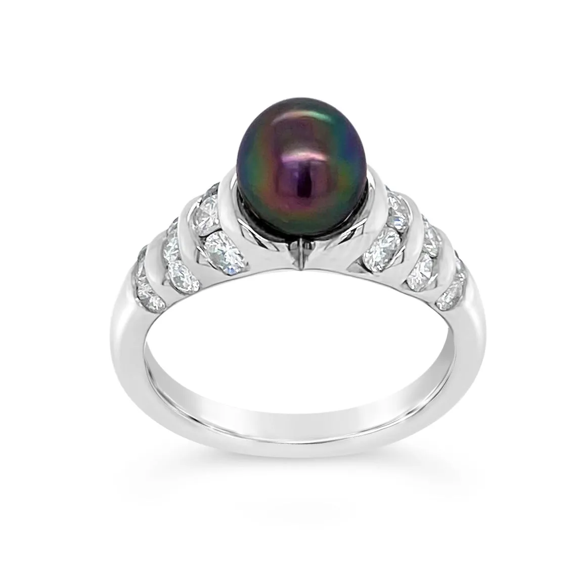 Black Cultured Pearl & Diamond Ring
