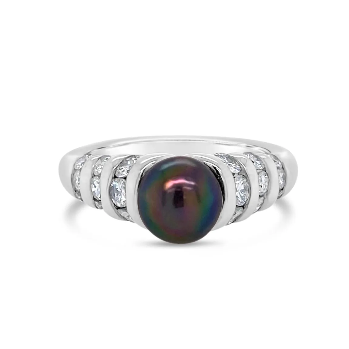 Black Cultured Pearl & Diamond Ring