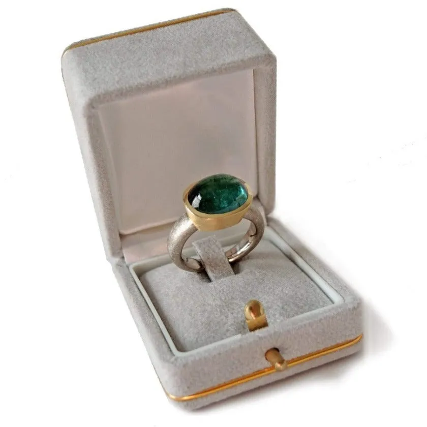 Custom | Bezel Set Ring, 18k Gold   Cabochon Tourmaline