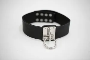 LOVE IN VEIN Softest Black Leather and Metal O-Rang Collar Choker