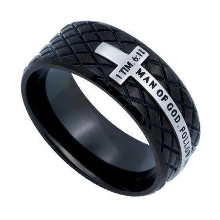 Man Of God Black Diamond Cross Ring