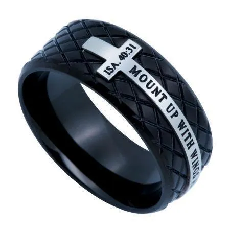 Men's Wings As Eagles Black Diamond Cross Ring