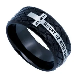 Men's Wings As Eagles Black Diamond Cross Ring