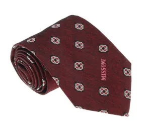 Missoni U5576 Red/Silver Geometric Pure Silk Tie