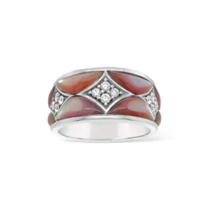 Pink Mother of Pearl & Diamond Wide Band Ring