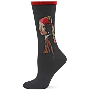 Red Vermeer's Girl With A Pearl Earring Socks (Women's)