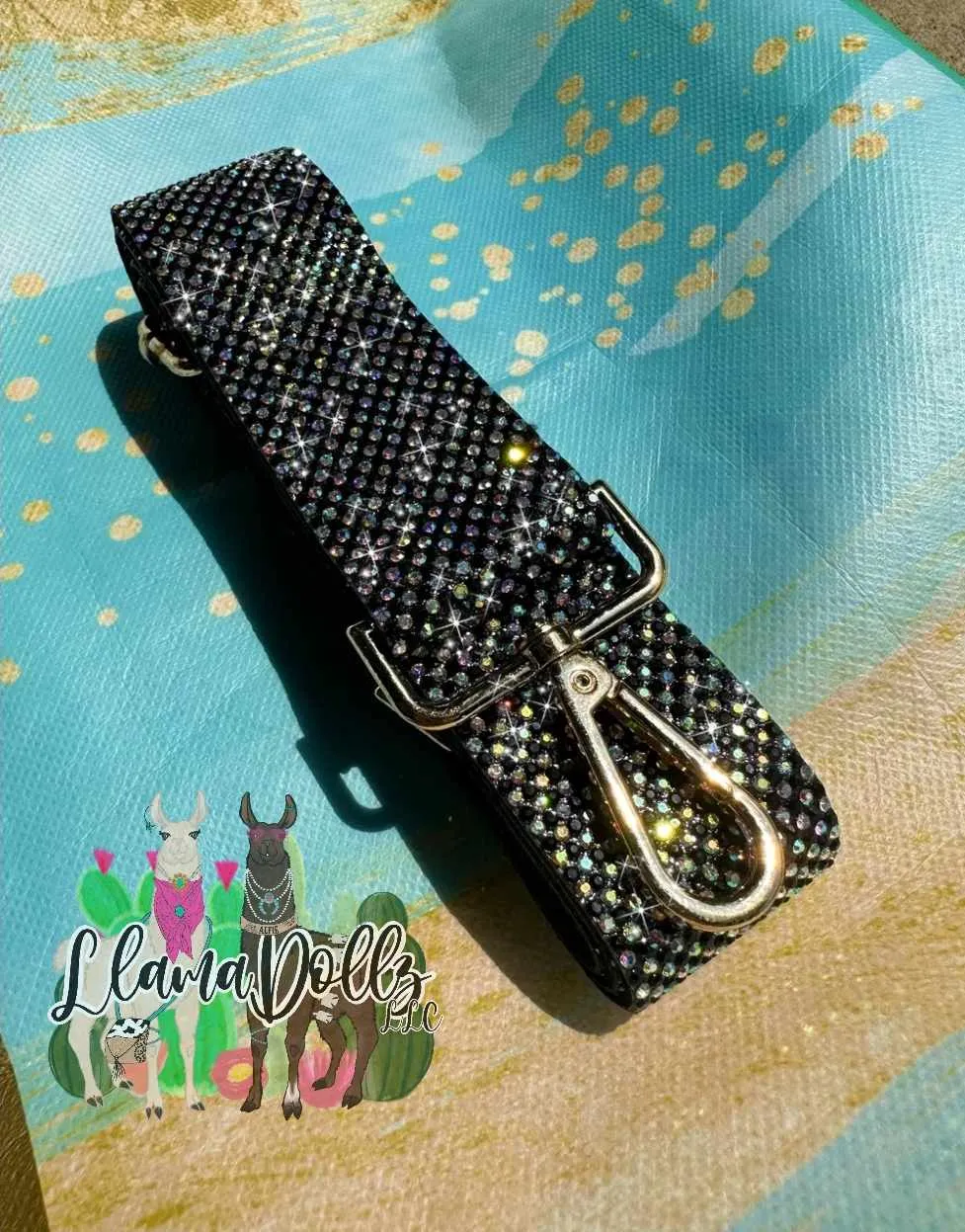 Sparking Rhinestone Guitar Strap Black Irridescent