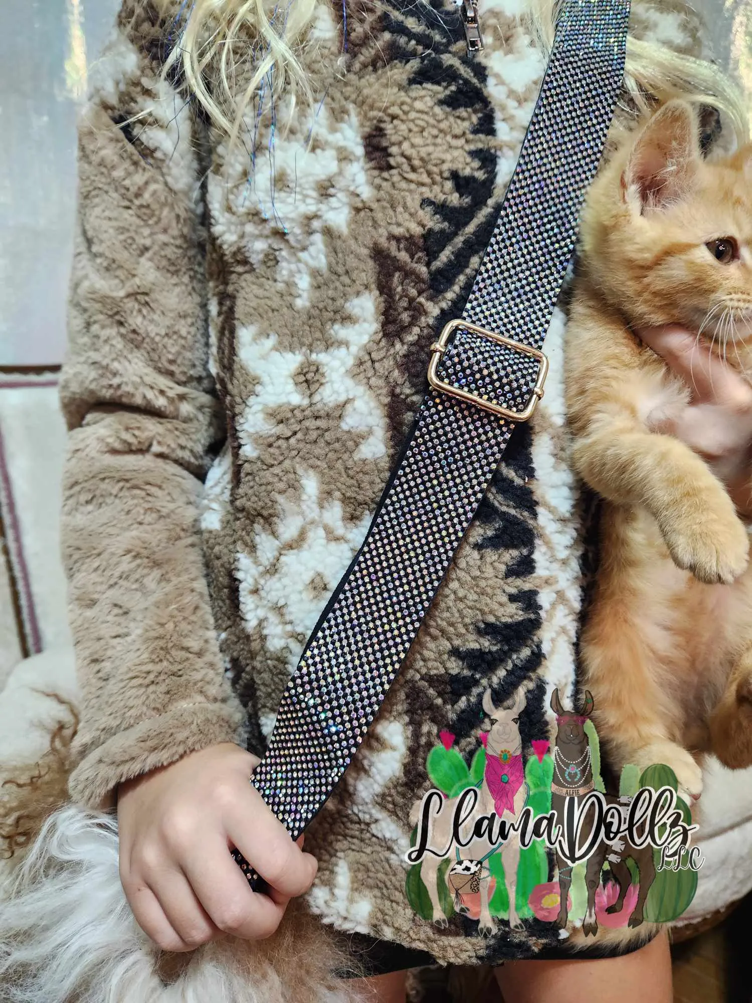 Sparking Rhinestone Guitar Strap Black Irridescent