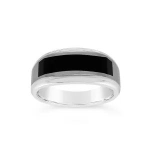 Stainless Steel & Black Enamel Ring
