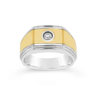Stainless Steel & Yellow Gold Diamond Ring