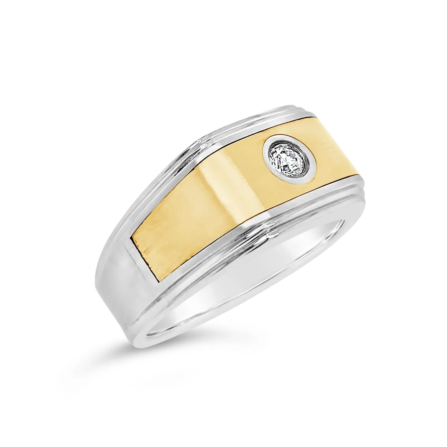 Stainless Steel & Yellow Gold Diamond Ring