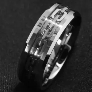 Stainless Steel Geometric Cutout Chain Ring For Men