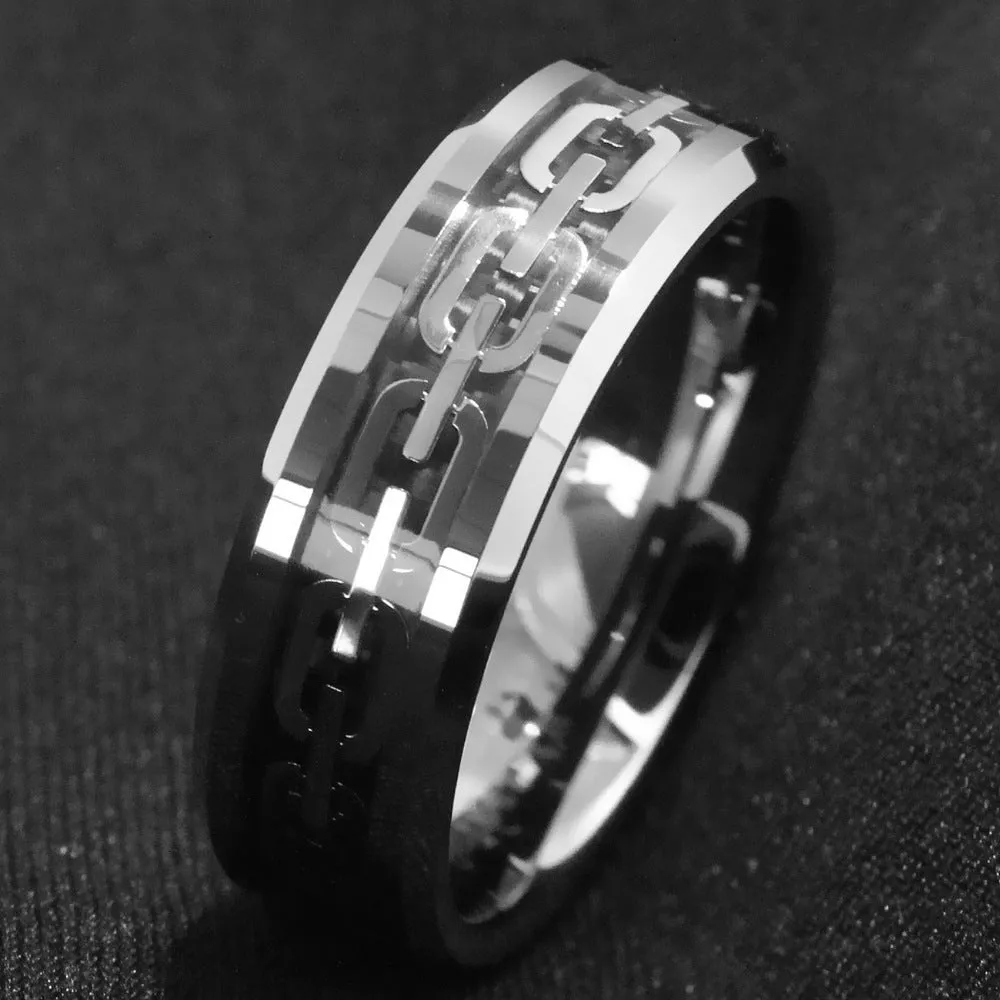 Stainless Steel Geometric Cutout Chain Ring For Men