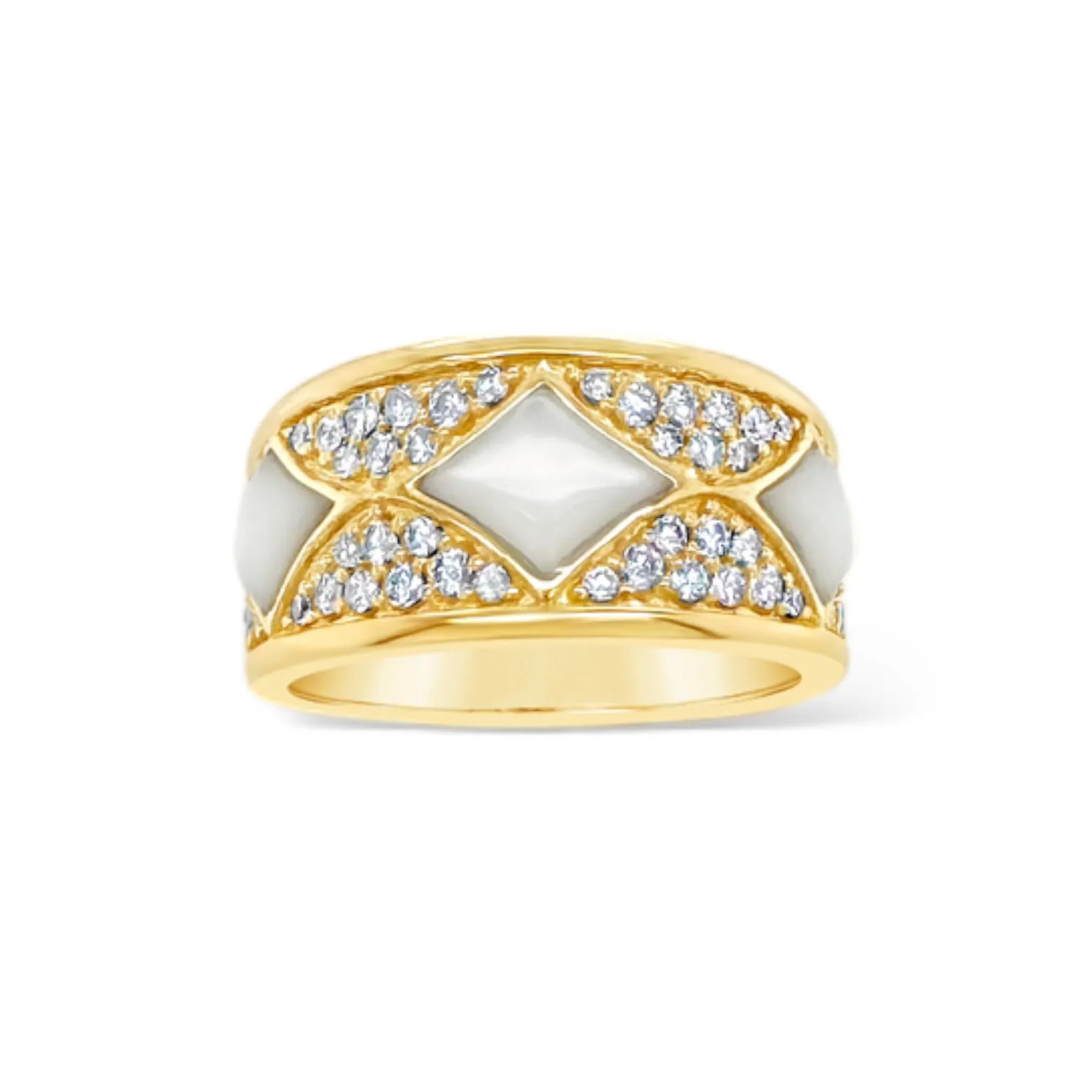 Wide Mother of Pearl & Diamond Band Ring