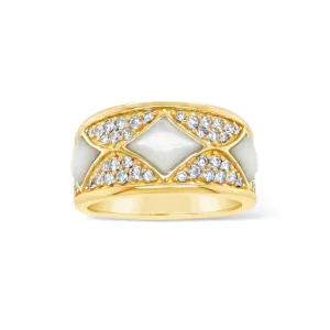 Wide Mother of Pearl & Diamond Band Ring