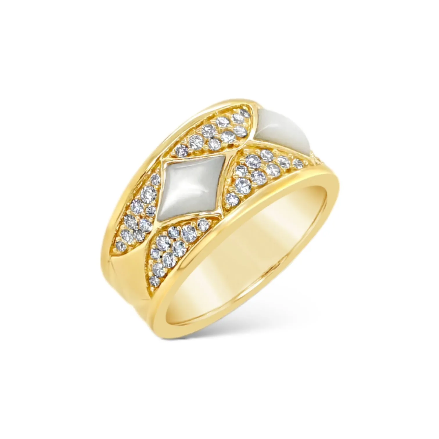 Wide Mother of Pearl & Diamond Band Ring