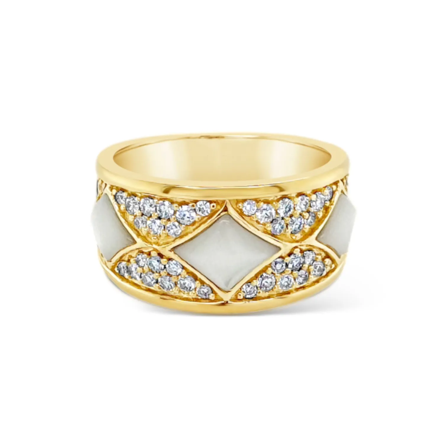 Wide Mother of Pearl & Diamond Band Ring